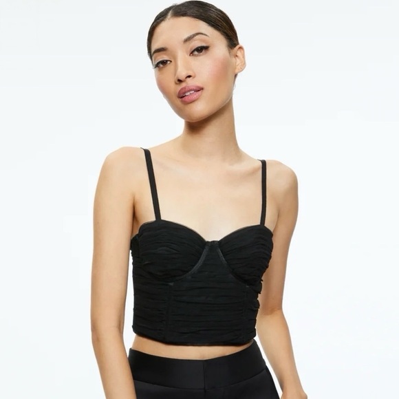 Alice + Olivia Damia Ruched Bustier Top in Black - Picture 1 of 7